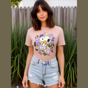 Peanuts Snoopy Woodstock Unisex Short Sleeve Floral Graphic T-Shirt